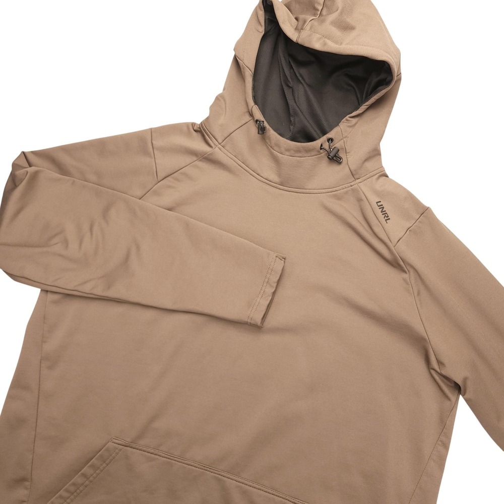 UNRL Crossover Hoodie Mens XL Brown Fleece High Neck Pullover Kangaroo Pocket